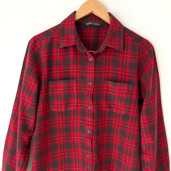 Woolrich Flannel Plaid Button Up Shirt Long Sleeves Deep Ruby Red Womens Size M - Picture 2 of 10